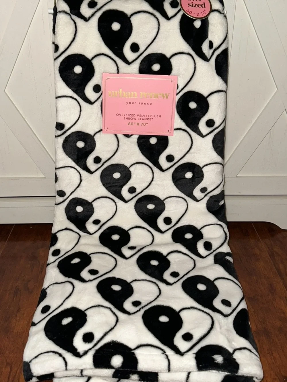 Urban Renewal Black & White Yin Yang Heart Plush Throw Blanket